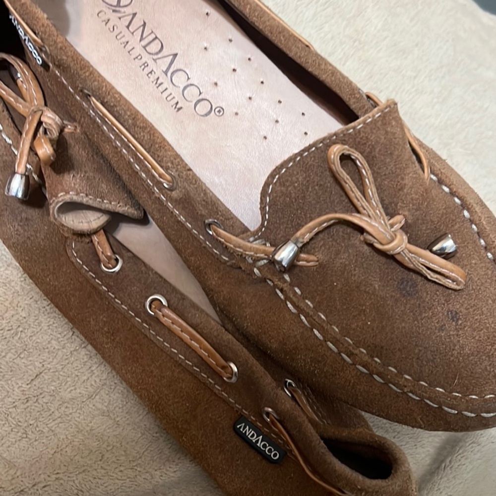 AndAcco Sz 6 1/2 M Genuine Suede-Leather Moccasin shoes brown Brazil